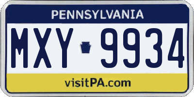 PA license plate MXY9934