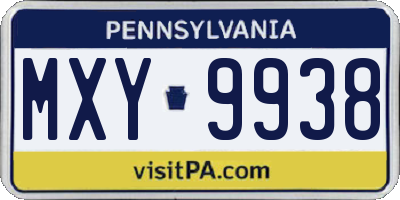PA license plate MXY9938