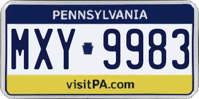 PA license plate MXY9983