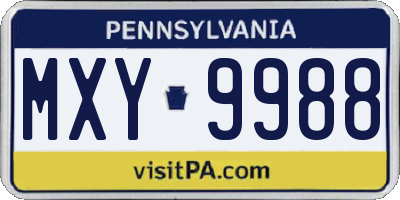 PA license plate MXY9988