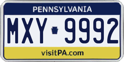 PA license plate MXY9992