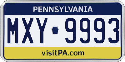 PA license plate MXY9993