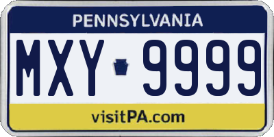 PA license plate MXY9999