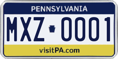 PA license plate MXZ0001