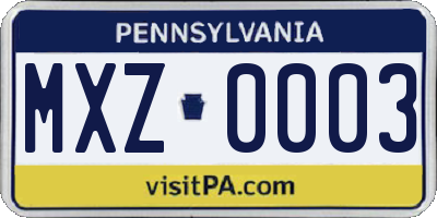 PA license plate MXZ0003