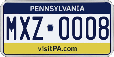 PA license plate MXZ0008