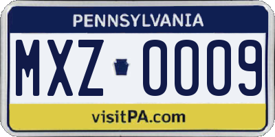 PA license plate MXZ0009