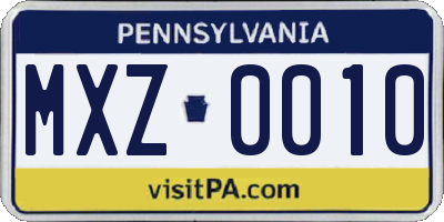 PA license plate MXZ0010
