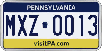 PA license plate MXZ0013