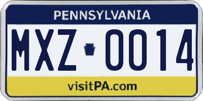 PA license plate MXZ0014