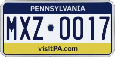 PA license plate MXZ0017