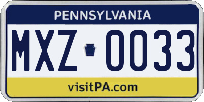 PA license plate MXZ0033