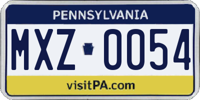PA license plate MXZ0054