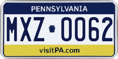 PA license plate MXZ0062