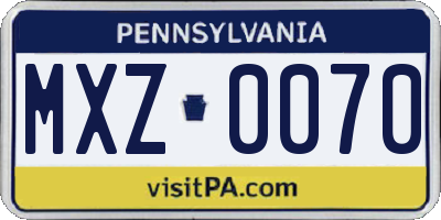 PA license plate MXZ0070