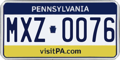 PA license plate MXZ0076