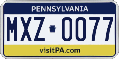 PA license plate MXZ0077