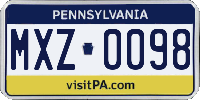 PA license plate MXZ0098
