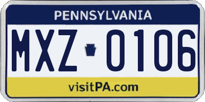 PA license plate MXZ0106