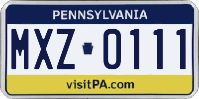 PA license plate MXZ0111
