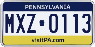 PA license plate MXZ0113