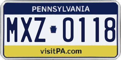 PA license plate MXZ0118