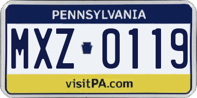 PA license plate MXZ0119