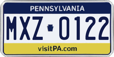 PA license plate MXZ0122