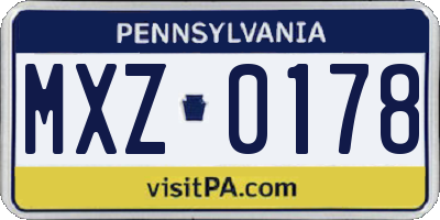 PA license plate MXZ0178