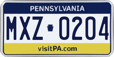 PA license plate MXZ0204