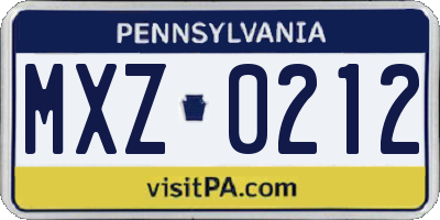 PA license plate MXZ0212