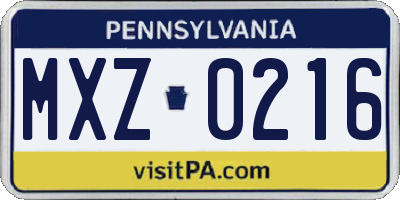 PA license plate MXZ0216