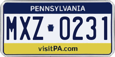 PA license plate MXZ0231