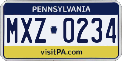 PA license plate MXZ0234