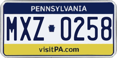 PA license plate MXZ0258
