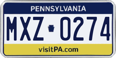 PA license plate MXZ0274
