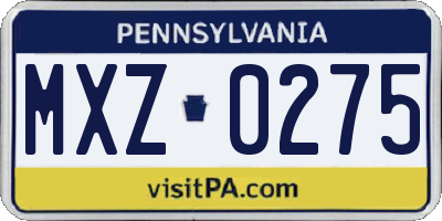 PA license plate MXZ0275