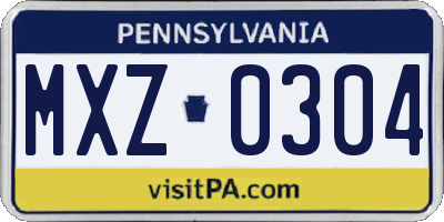 PA license plate MXZ0304
