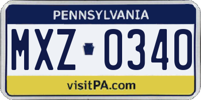 PA license plate MXZ0340