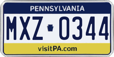 PA license plate MXZ0344