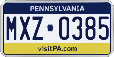 PA license plate MXZ0385