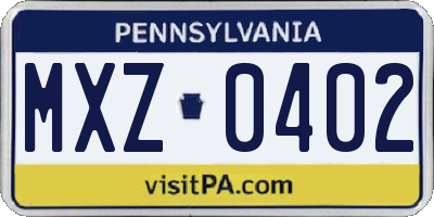 PA license plate MXZ0402
