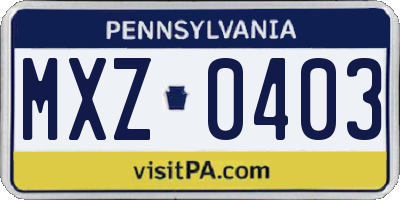 PA license plate MXZ0403