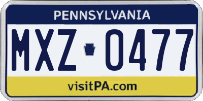PA license plate MXZ0477