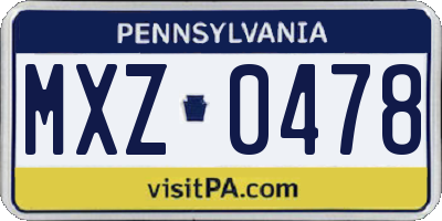PA license plate MXZ0478