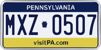 PA license plate MXZ0507