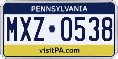 PA license plate MXZ0538