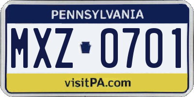 PA license plate MXZ0701
