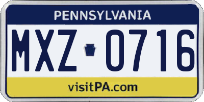 PA license plate MXZ0716