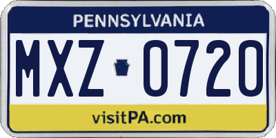 PA license plate MXZ0720